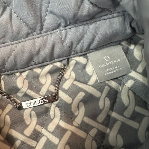 Chico's Quilted Button Chore Barn Jacket Gray Women's size SMALL 4/6 - Picture 3 of 7